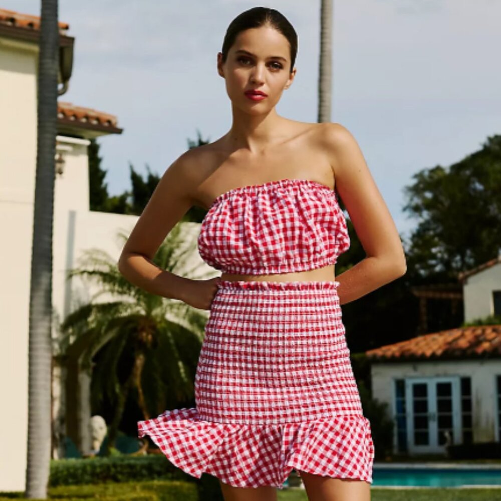 Brand New 2-Piece Set MABLE Gingham Smocked Mini Skirt by Anthropologie